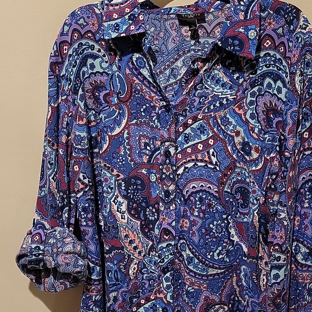 ❤️ TALBOTS PAISLEY BUTTON DOWN SHIRT / TOP, SP (SMALL PETITE) - Picture 4 of 6